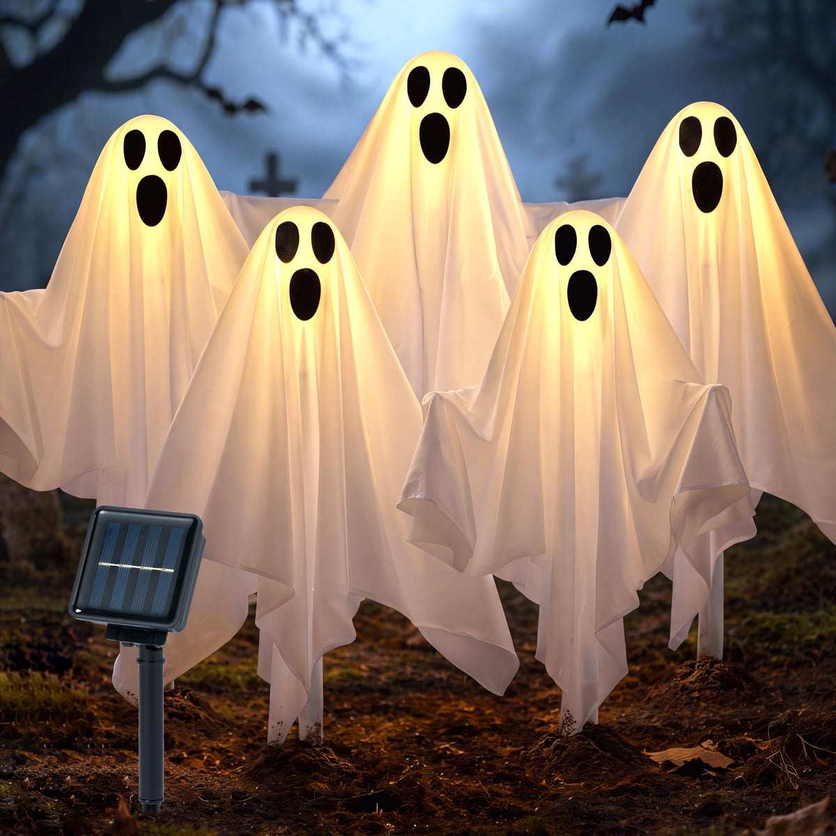 JOYIN Halloween Solar Ghost Light front view with adjustable arms