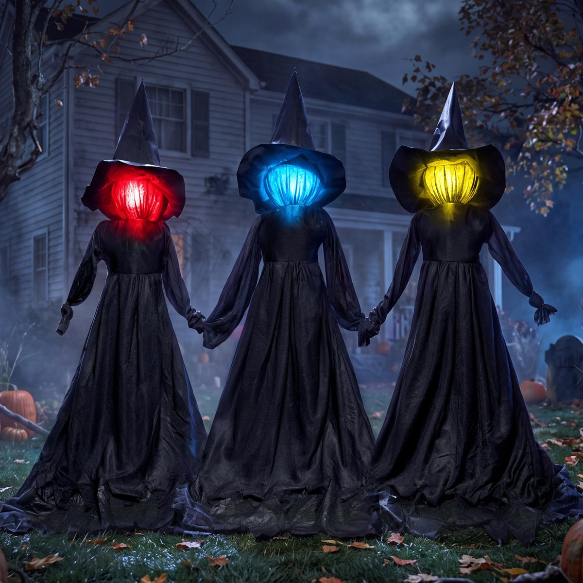 JOYIN Halloween witch decoration front view with light-up head