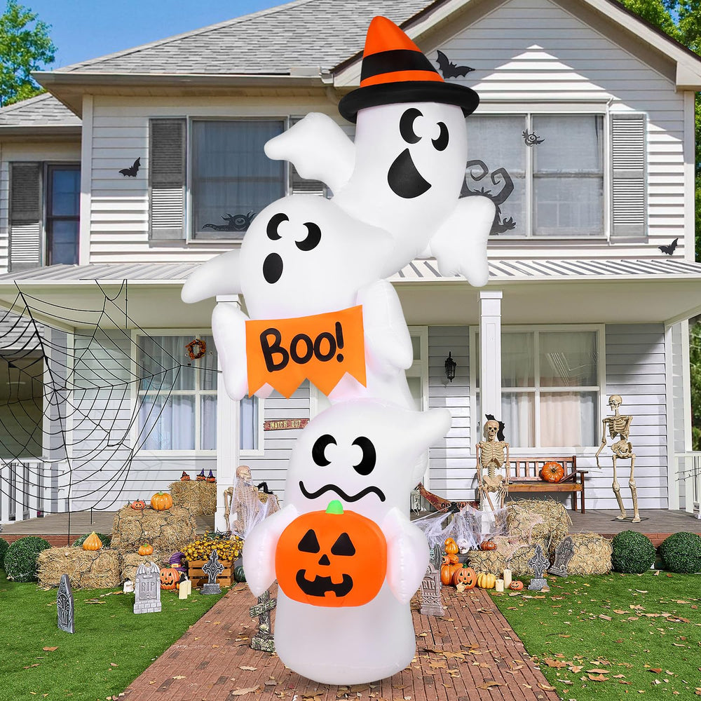 JOYIN inflatable ghost setup in Halloween-themed yard