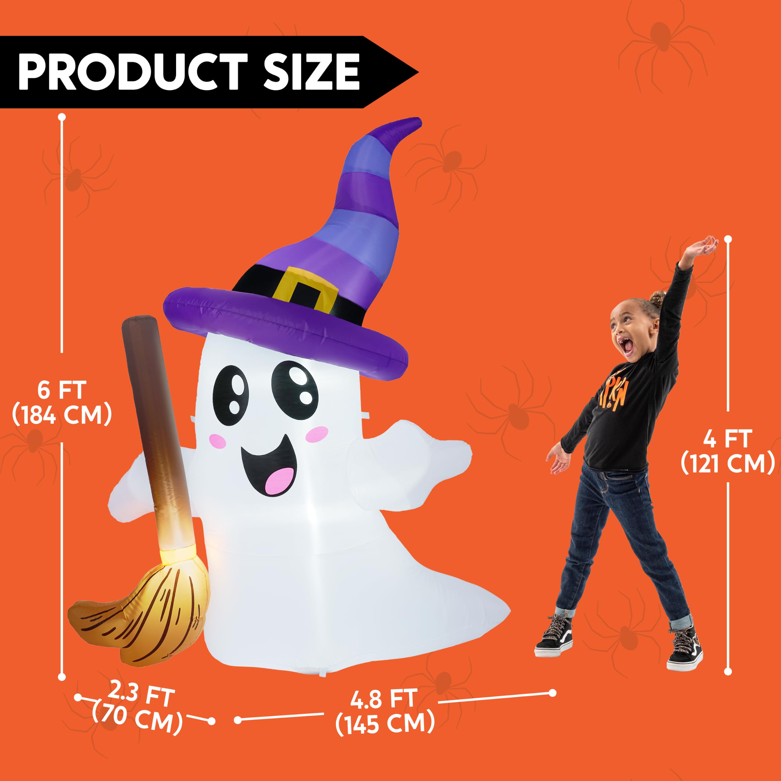 JOYIN inflatable ghost with broom illuminated by LED lights
