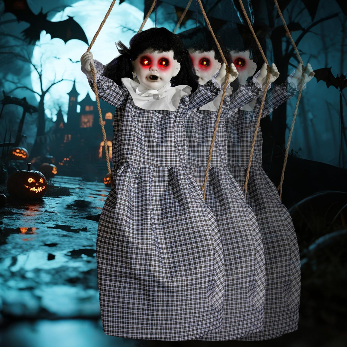 JOYIN Outdoor Halloween Swing Girl Decoration with Light Up Eyes