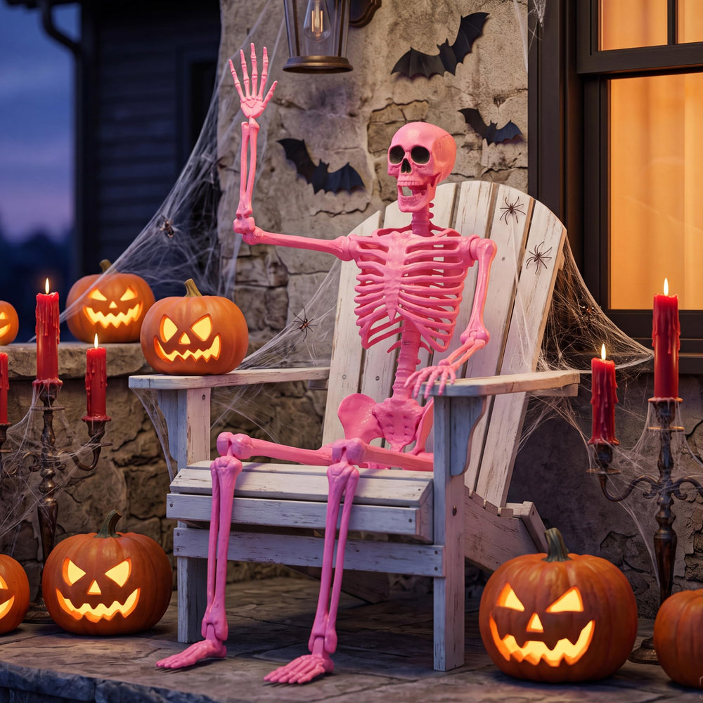 JOYIN Pink Skeleton displayed at an indoor Halloween party