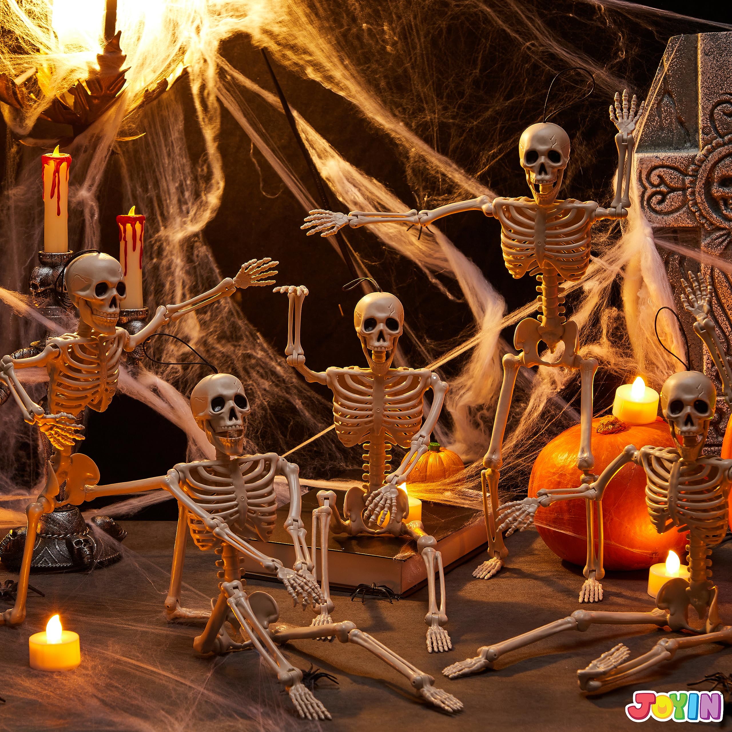 JOYIN skeleton with moveable limbs hanging from a tree