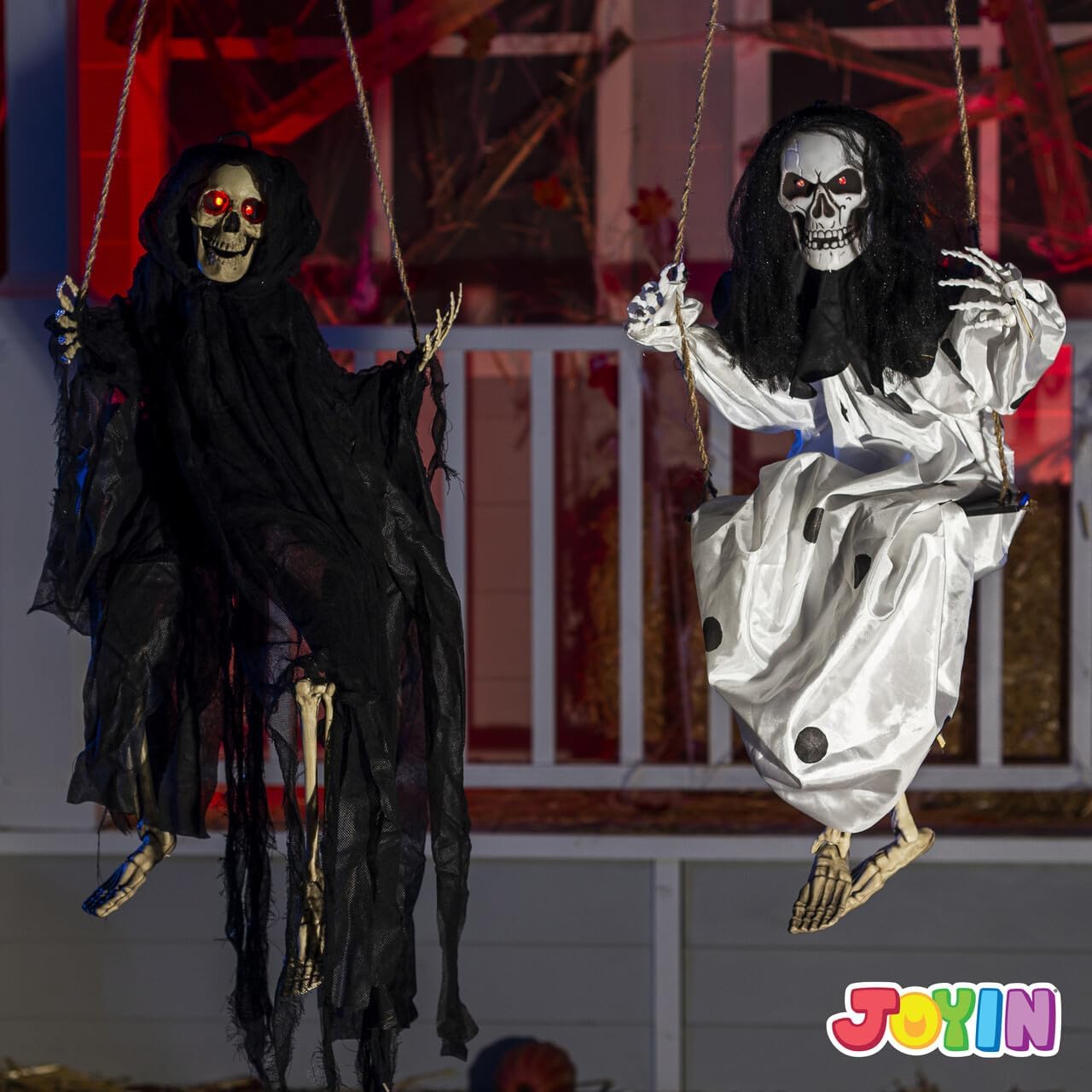 JOYIN swinging skeletons displayed in a garden