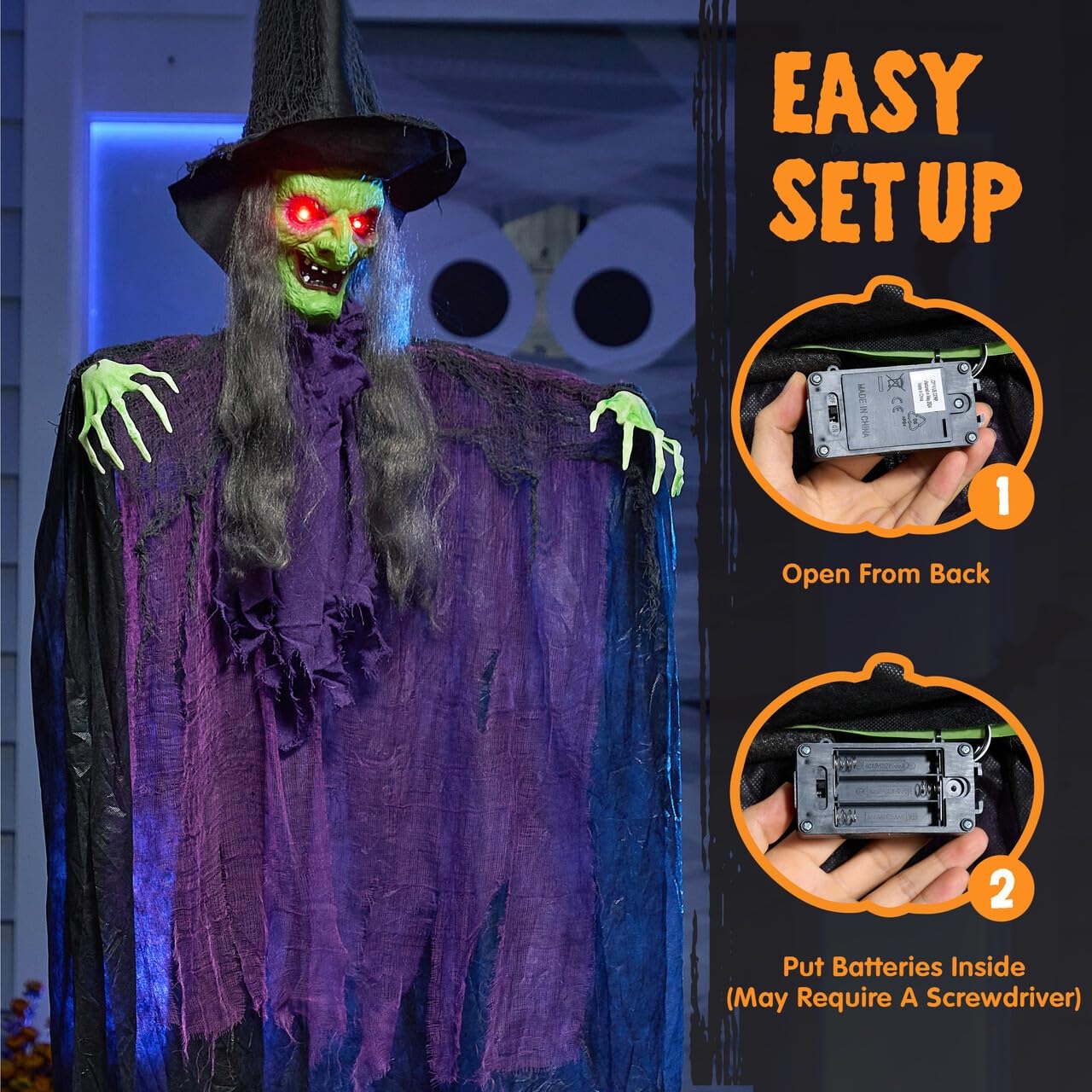 JOYIN witch with sound activated light-up eyes