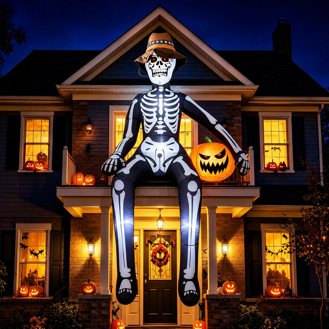 JoyParcel 10FT Sitting Skeleton Halloween inflatable front view