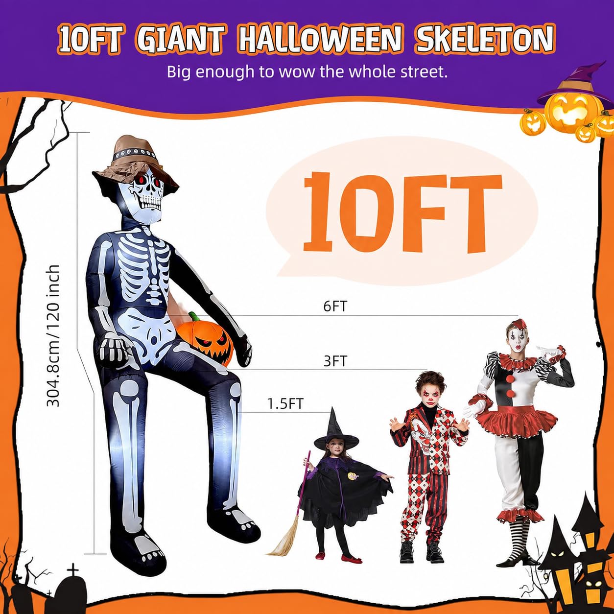 JoyParcel 10FT Sitting Skeleton with cowboy hat outdoors