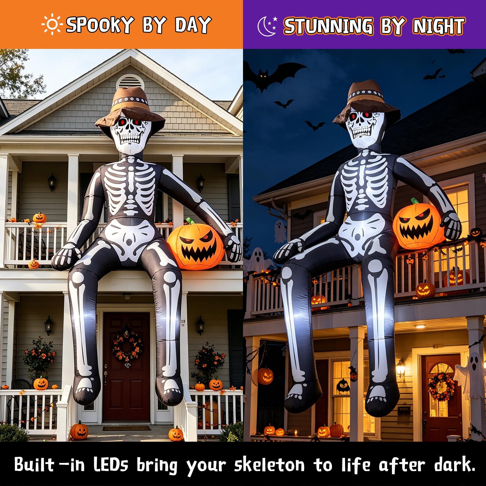 JoyParcel 10FT Skeleton inflatable with pumpkin accent