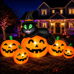 JoyParcel 5FT Halloween inflatable pumpkins and black cat front view