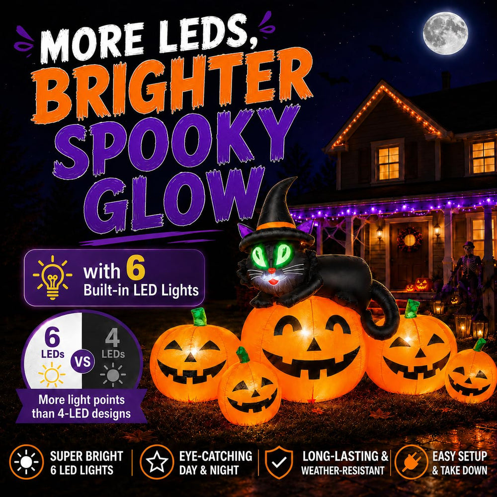 JoyParcel Halloween inflatable with LED lights glowing at night