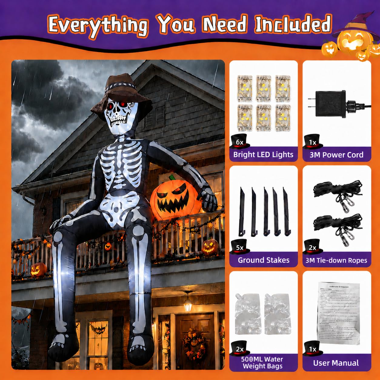 JoyParcel inflatable skeleton secured with stakes