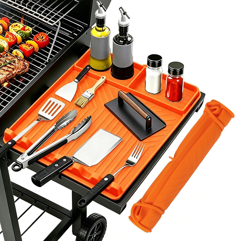 JoySil Rollable Silicone Grill Mat in orange color front view
