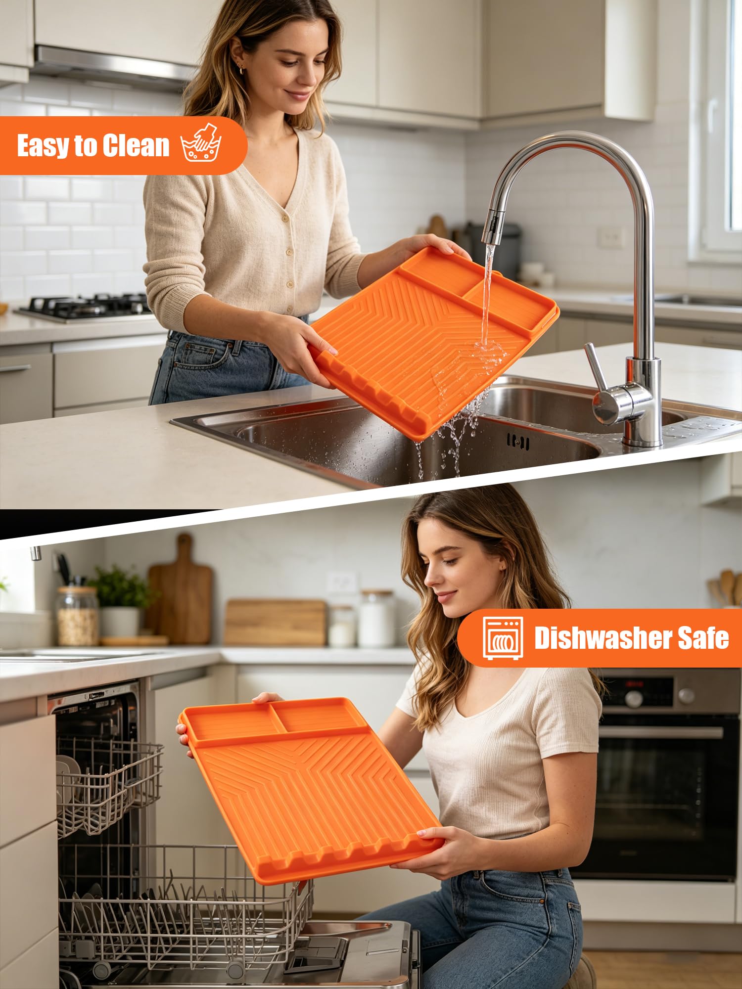 JoySil Rollable Silicone Grill Mat showing easy clean feature