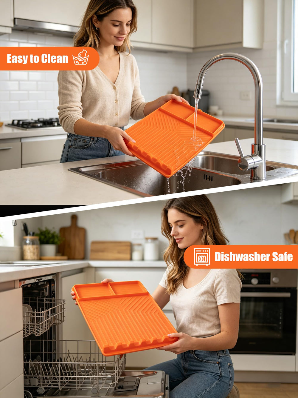 JoySil Rollable Silicone Grill Mat showing easy clean feature