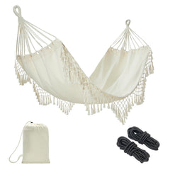 JoyView Boho Macrame Hammock front view with elegant tassels