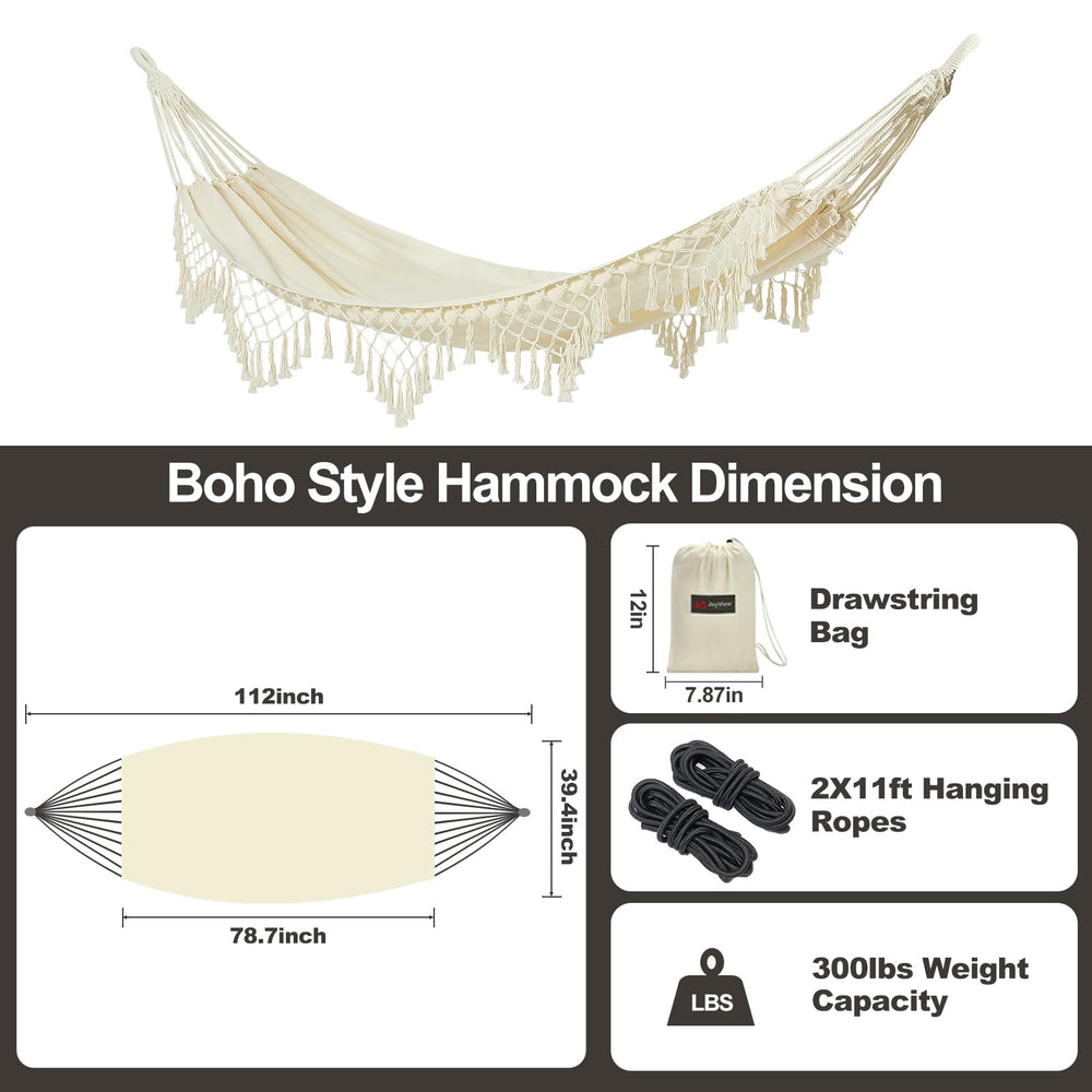 JoyView Boho Macrame Hammock in garden setting