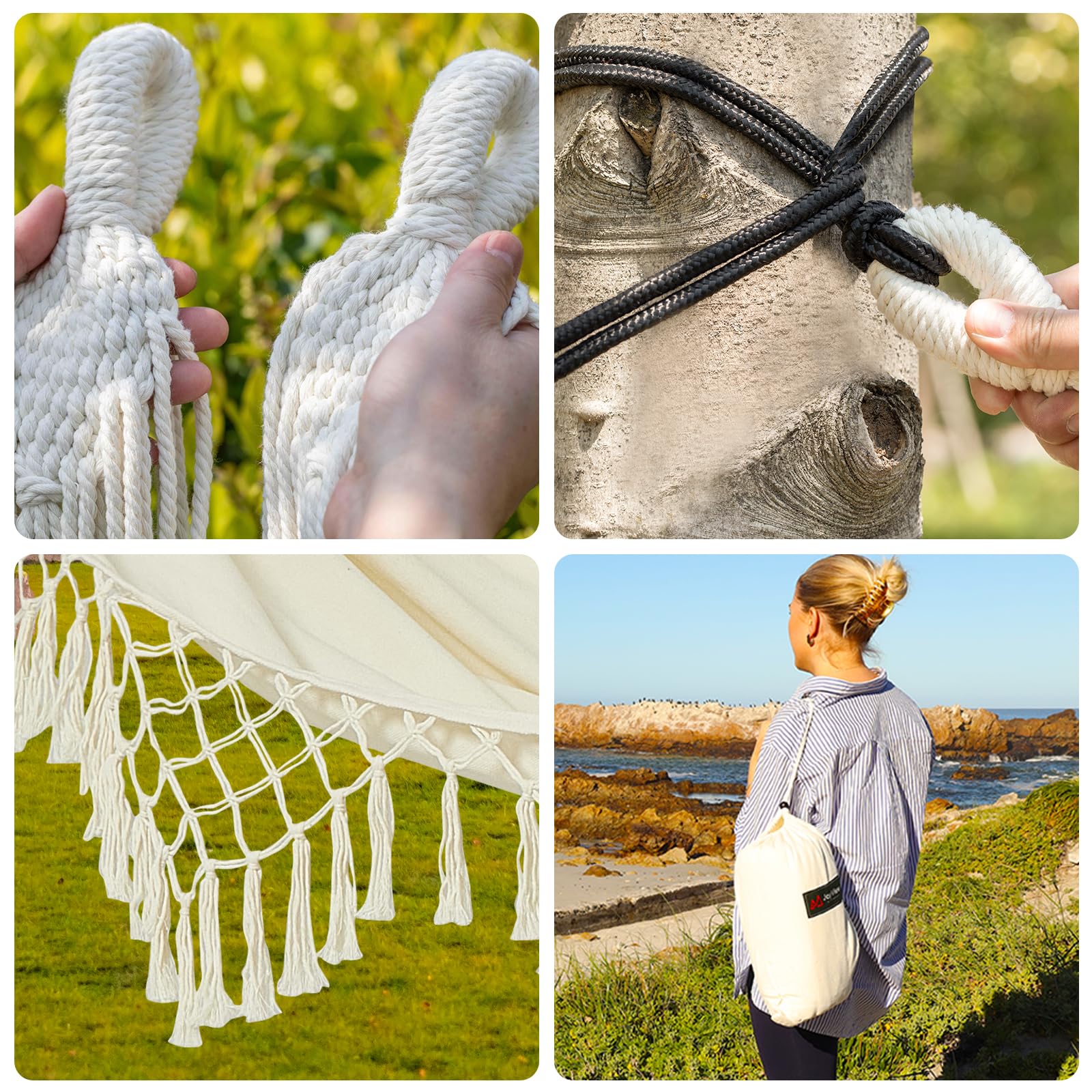 JoyView Boho Macrame Hammock packed in carry bag