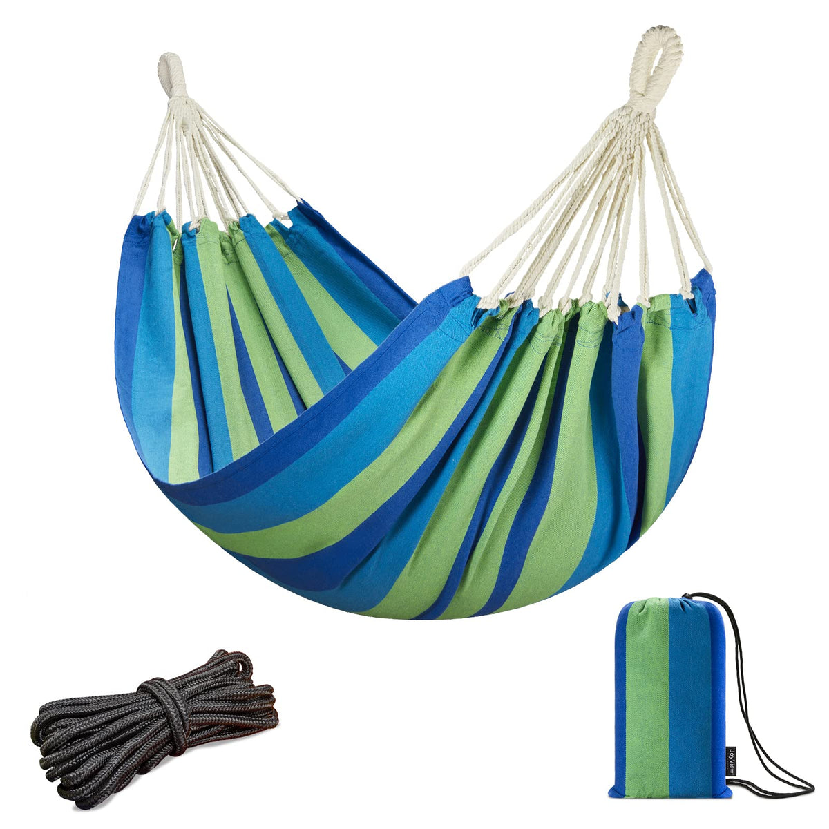 JoyView Brazilian Hammock front view in blue stripes
