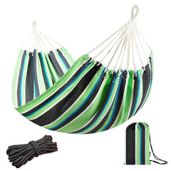 JoyView Brazilian Hammock front view in green and black stripe