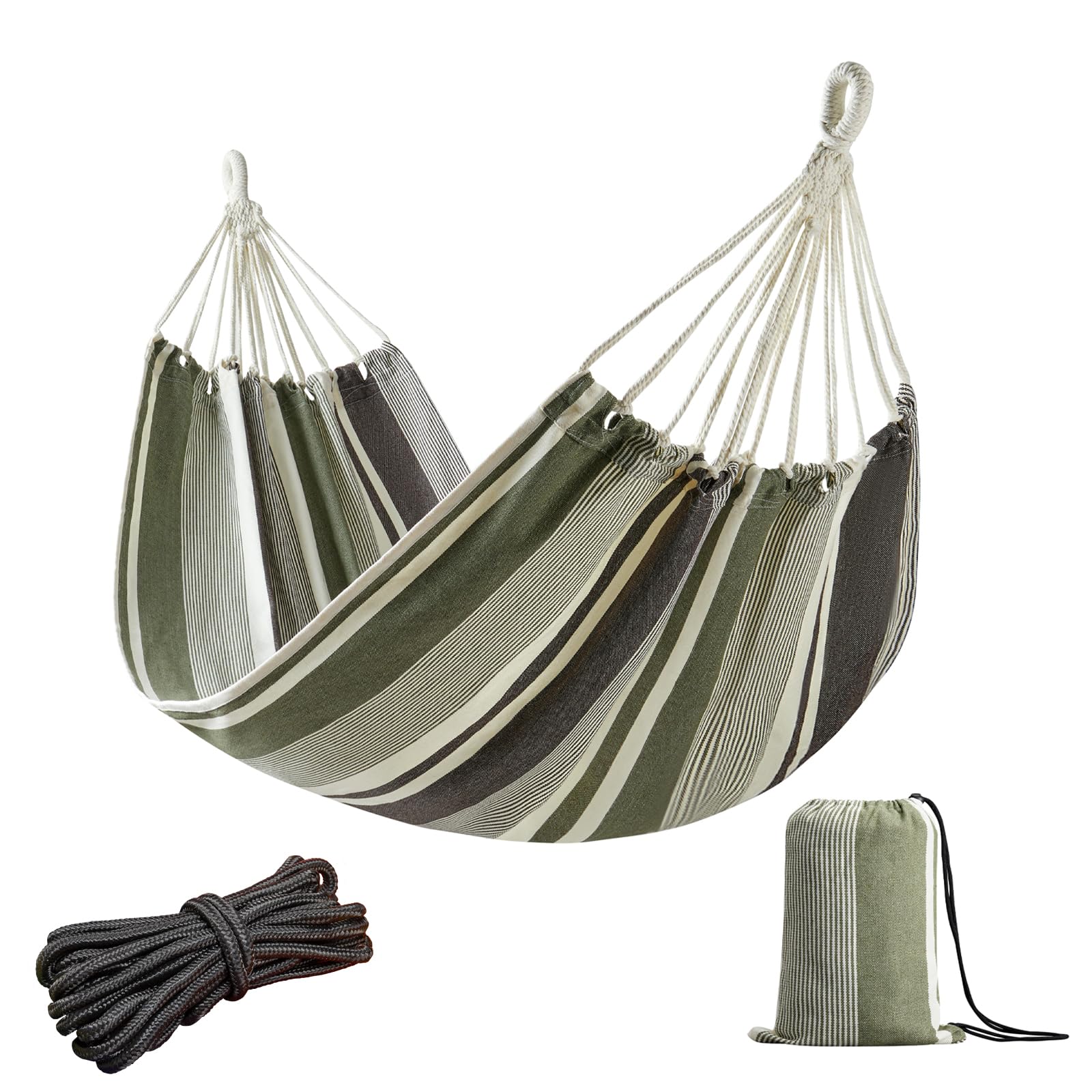 JoyView Brazilian Hammock green grey stripes front view