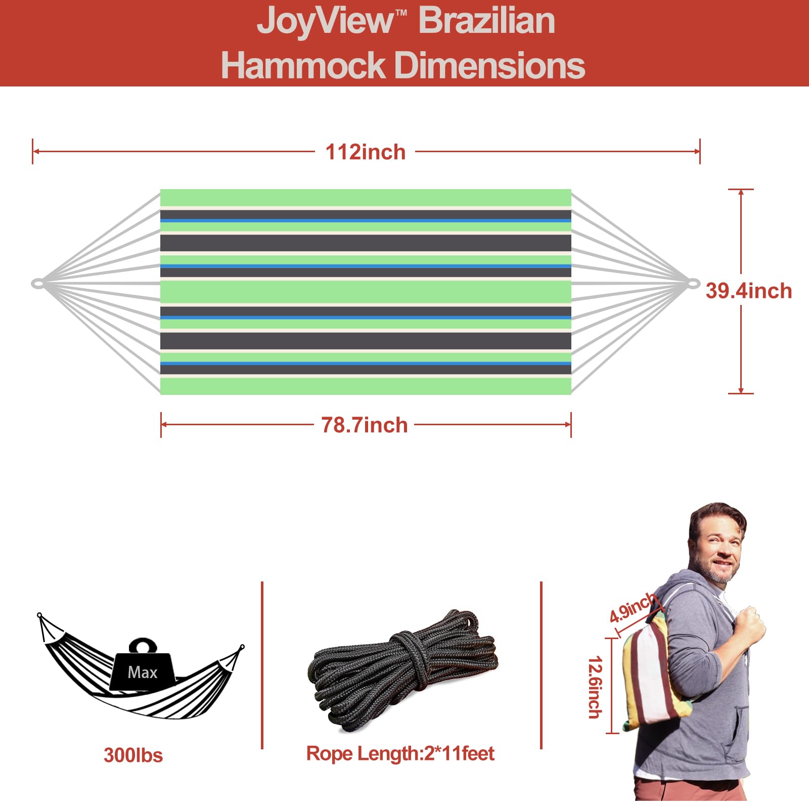 JoyView Brazilian Hammock side view with hanging ropes