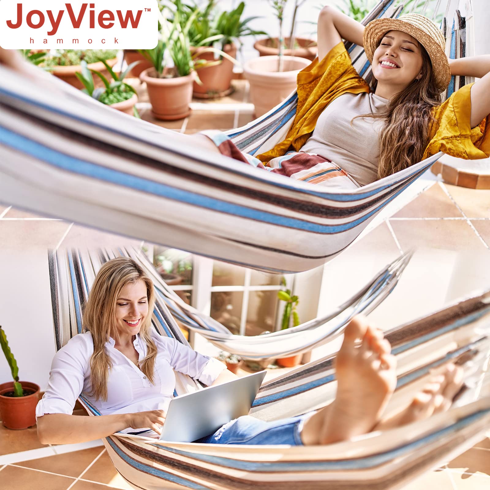 JoyView Brazilian Hammock side view with hanging ropes