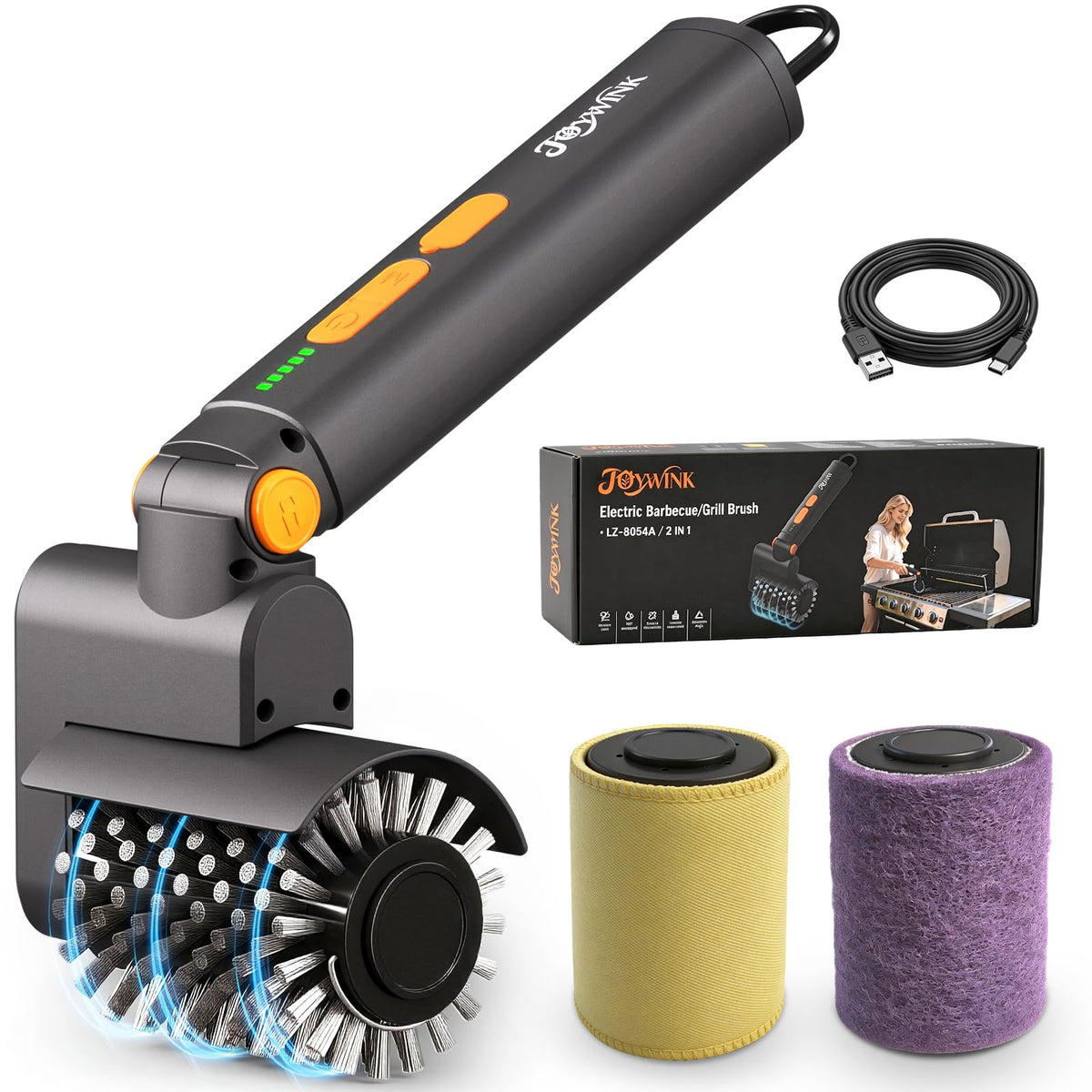 JOYWINK Electric Grill Brush front view with steel brush head