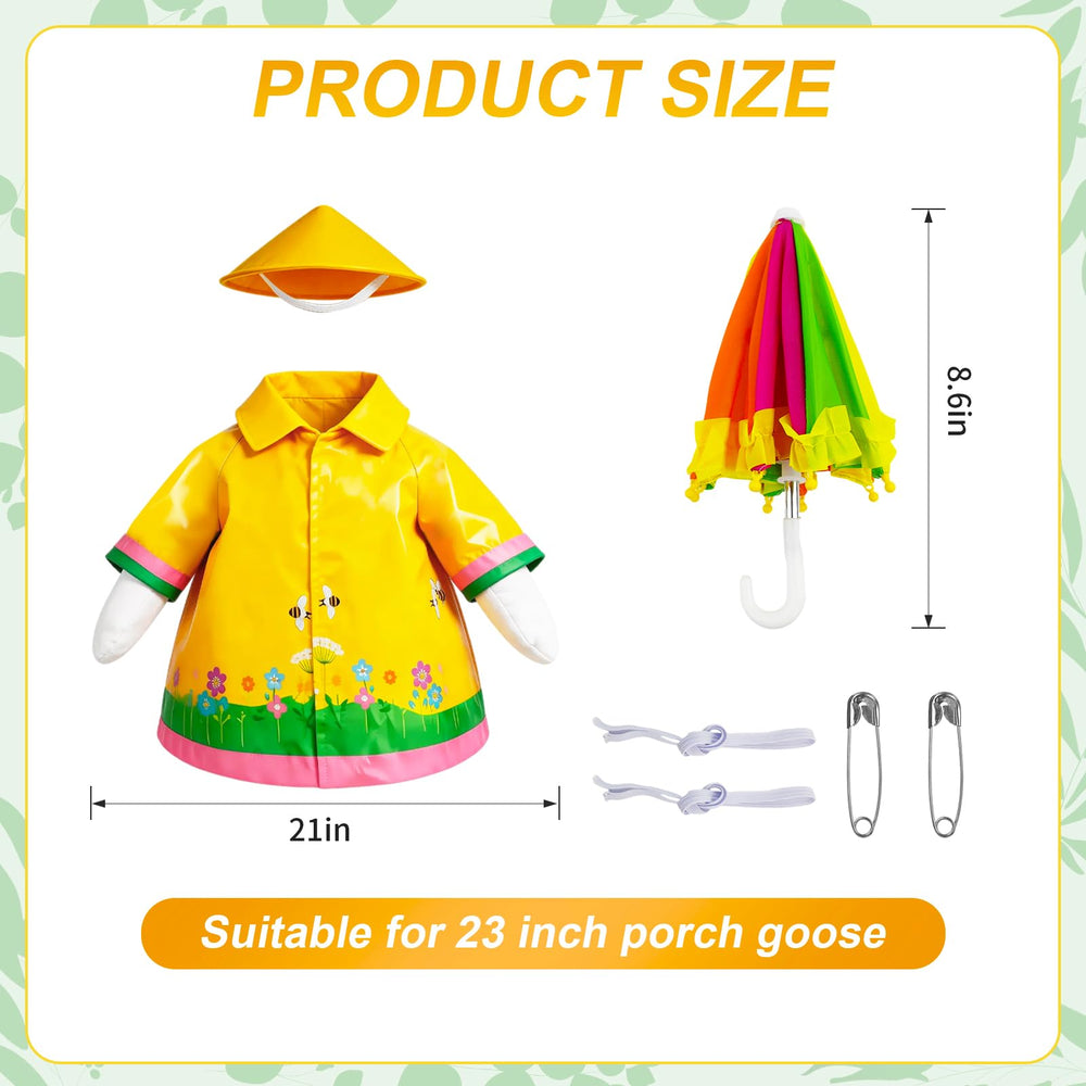 Joyxzacp porch goose dressed in yellow raincoat and umbrella outdoors