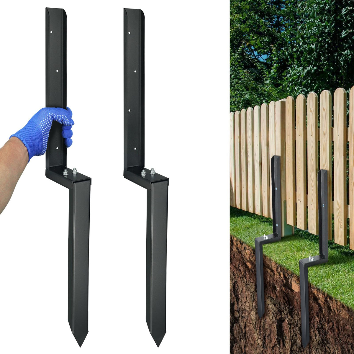 JPOIP 32 inch heavy duty steel fence post repair stake front view