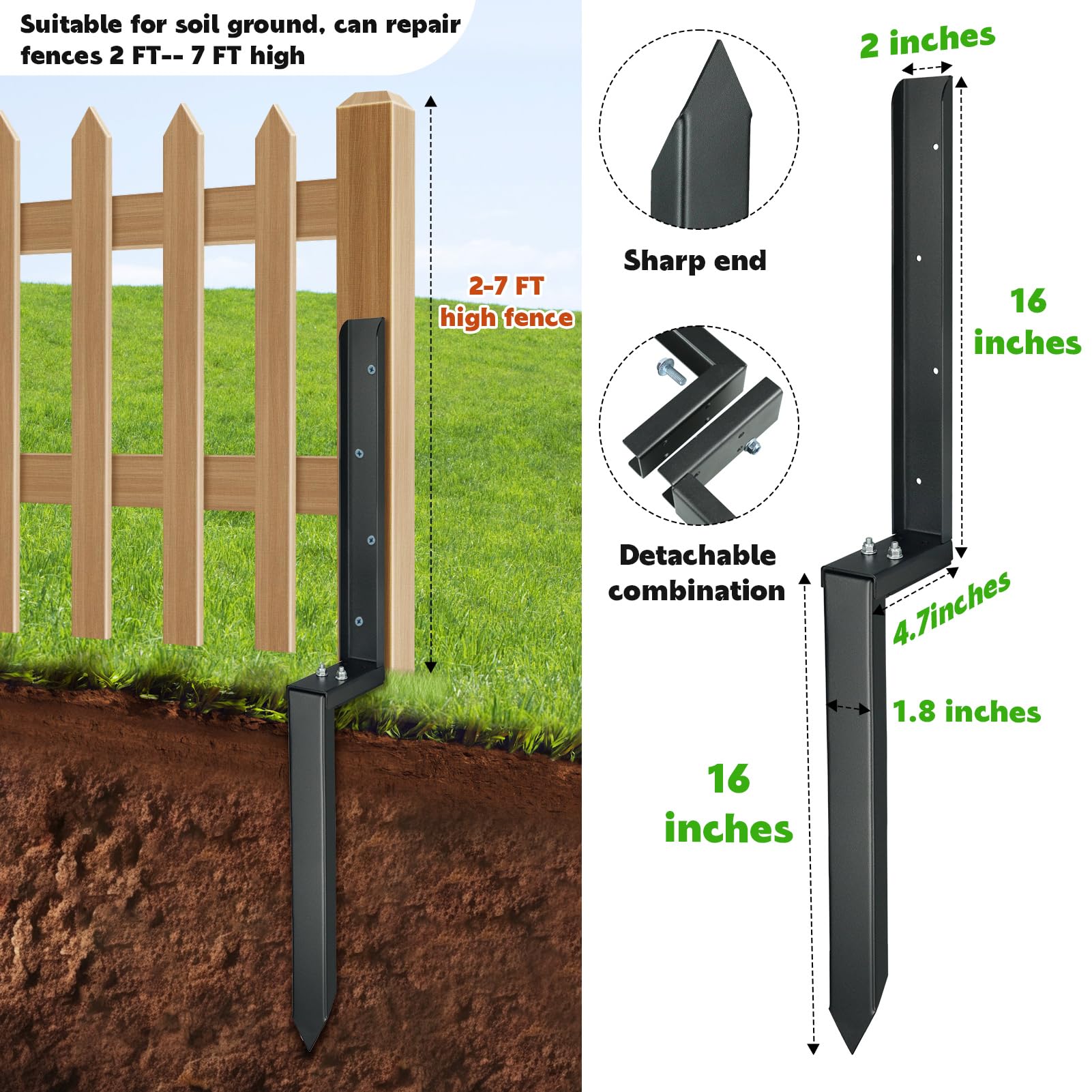 JPOIP fence repair stake with black powder coating
