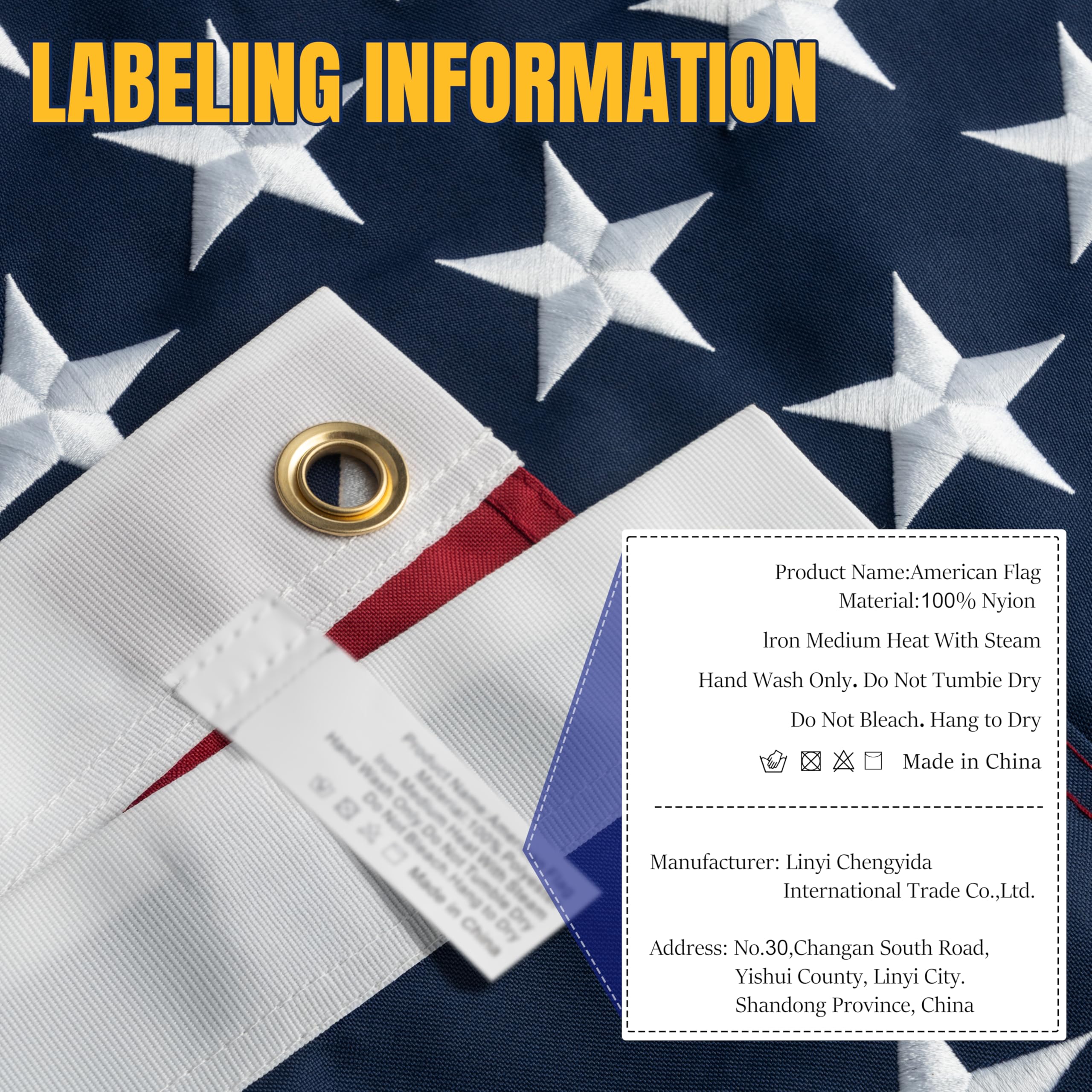 JPorton American Flag with canvas heading and stitching details