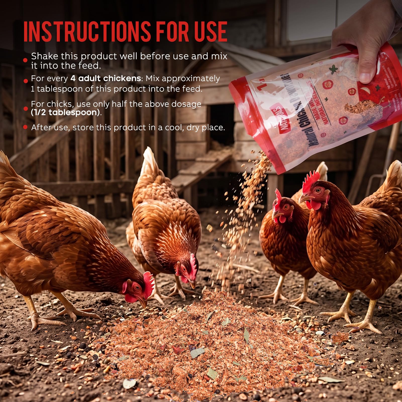 Jqely Chicken Dewormer Powder in a bowl with chili and oregano
