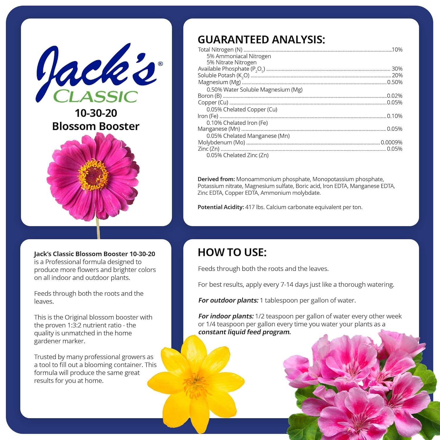 JR Peters Jack's Classic 10-30-20 Blossom support Fertilizer packaging