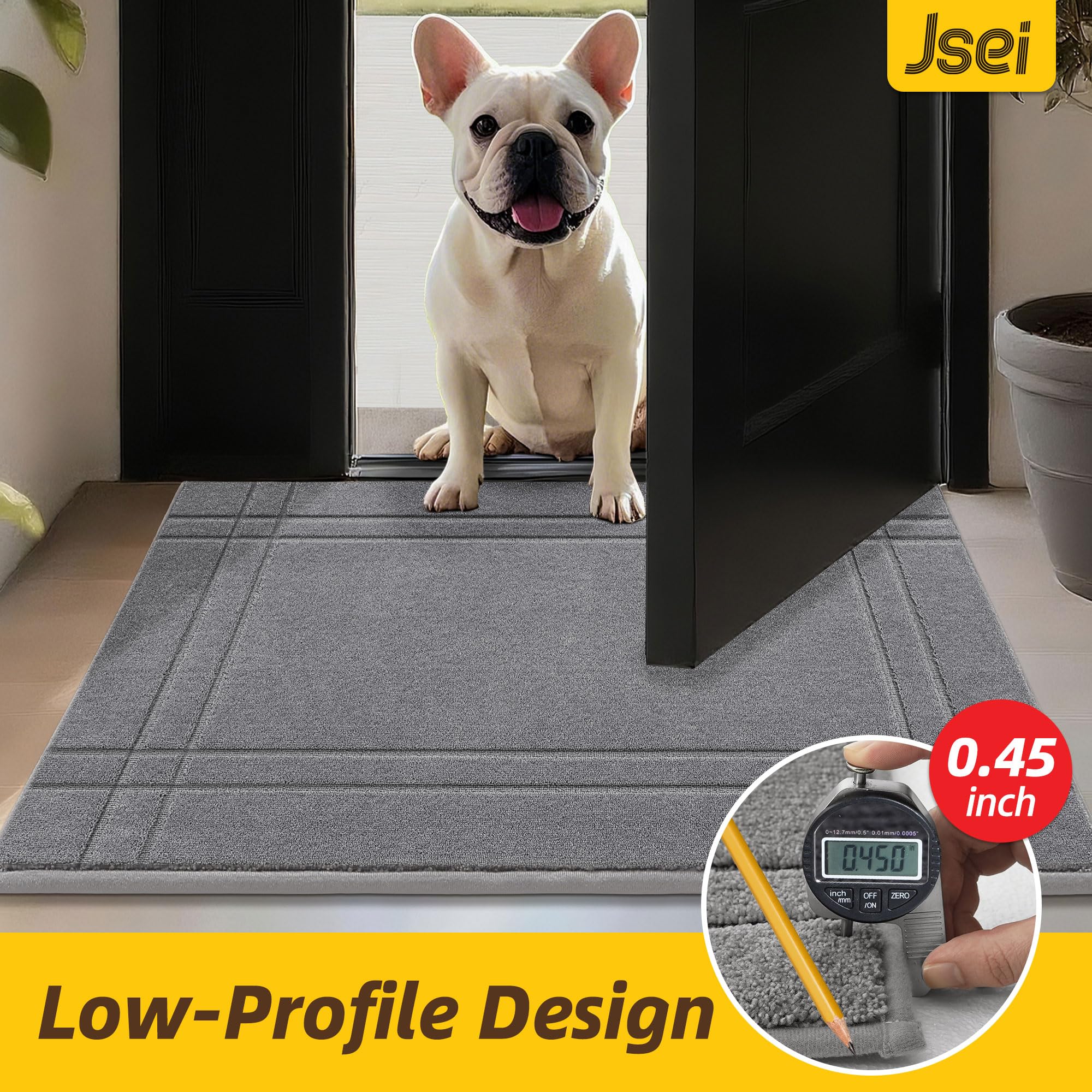 JSEI Door Mat 32x48 light grey in front of a door