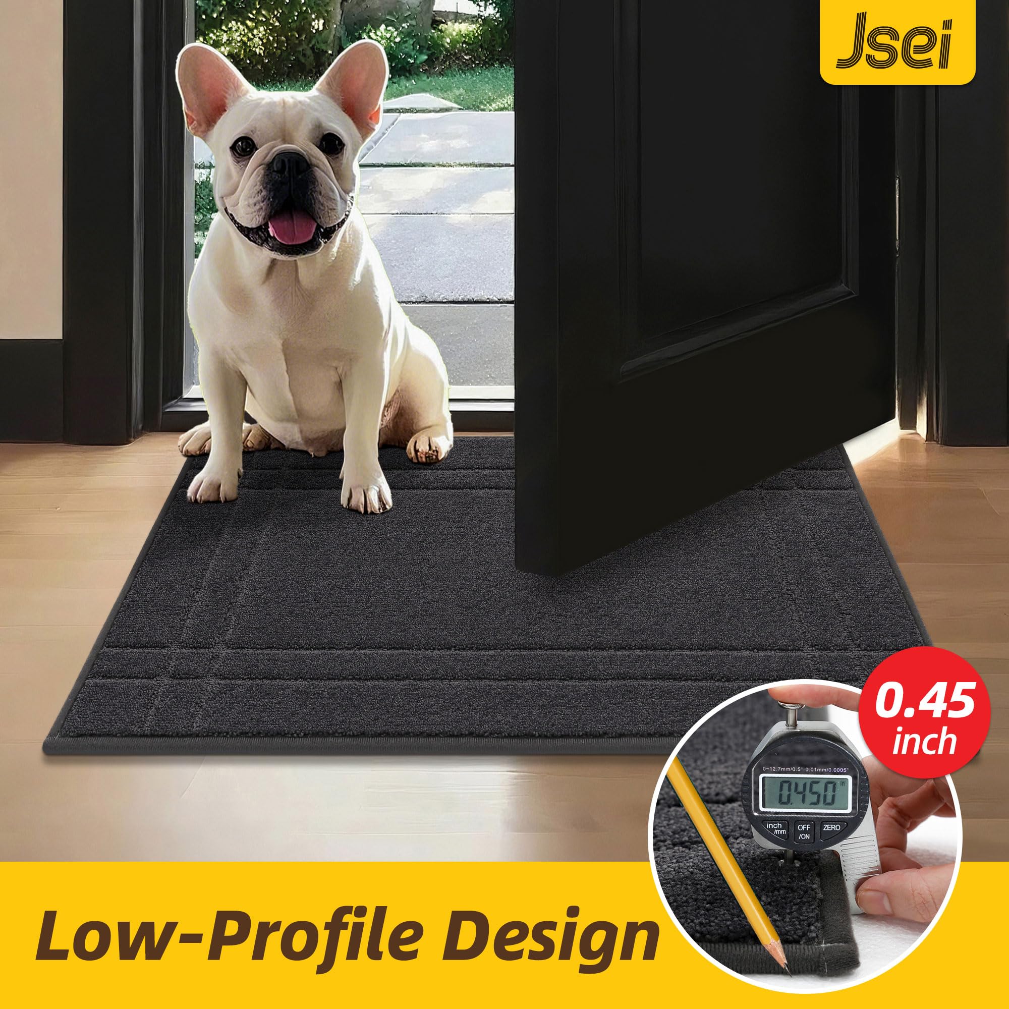 JSEI Door Mat with muddy shoes on it