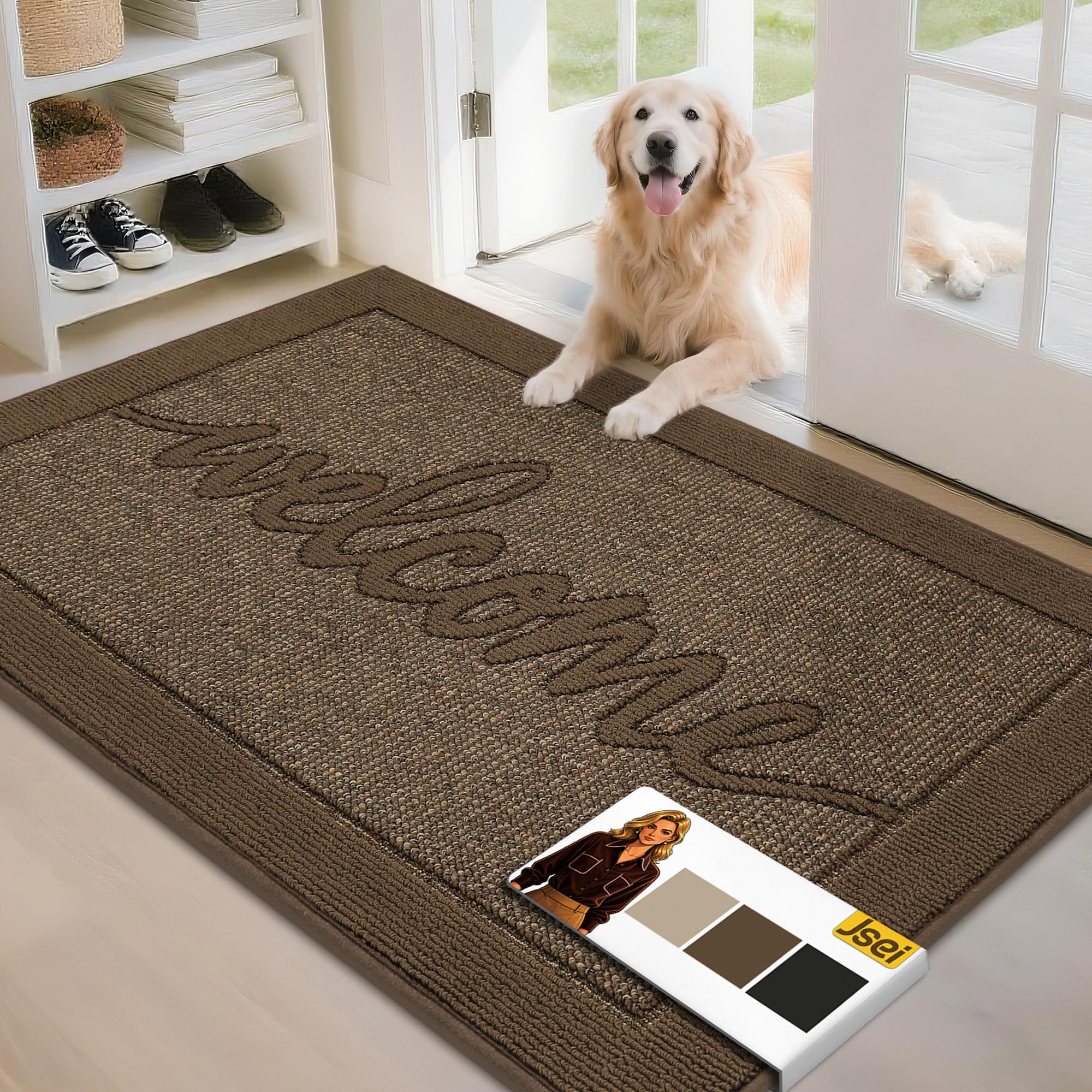 JSEI Welcome Door Mat 32" x 48" brown front view