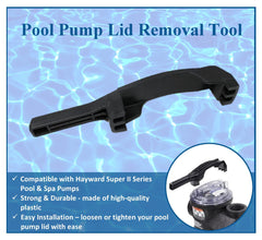 JSP Manufacturing Pool Pump Lid Removal Tool shown with Hayward pump