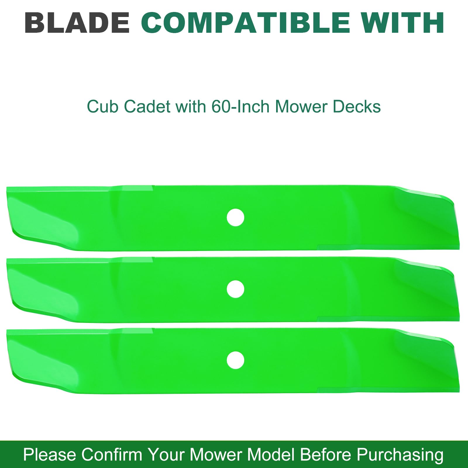 JSXDNWYJ 60-inch blades showing compatibility with Cub Cadet