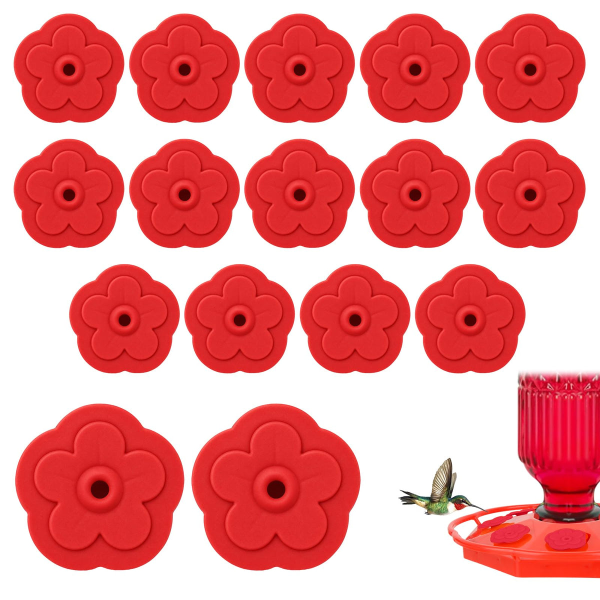 JTJEI silicone hummingbird feeder flower replacement parts front view, red