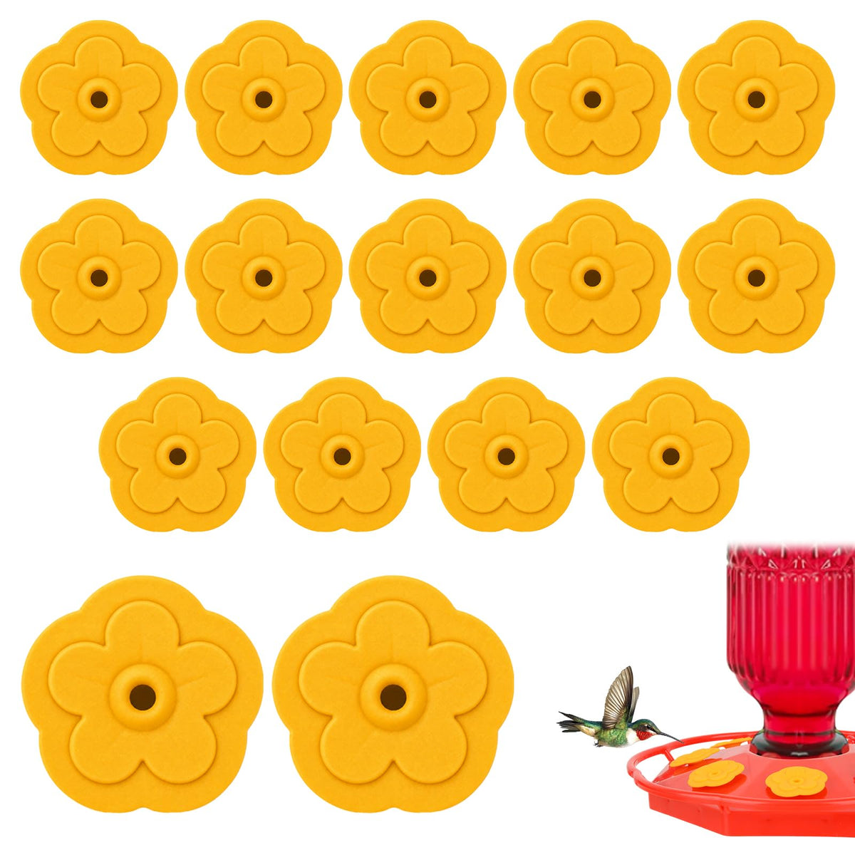 JTJEI silicone hummingbird feeder flower replacement parts, yellow, front view