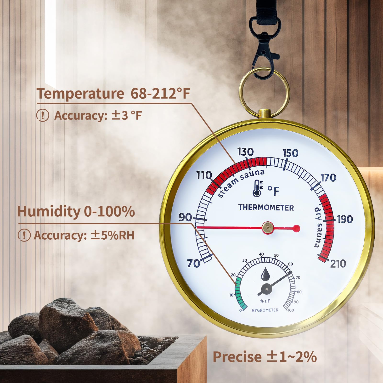Judkoir thermometer lanyard mounted in a sauna