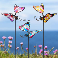 Juegoal 20 inch butterfly garden stake with colorful glass wings