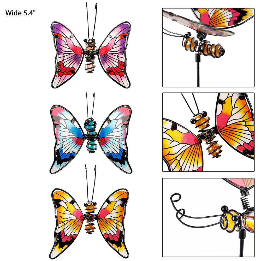 Juegoal butterfly garden stake in outdoor setting with flowers