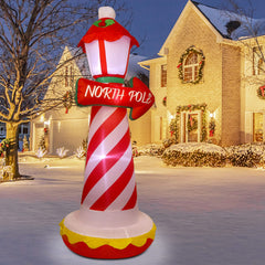 Juegoal inflatable lighthouse in a festive yard setup