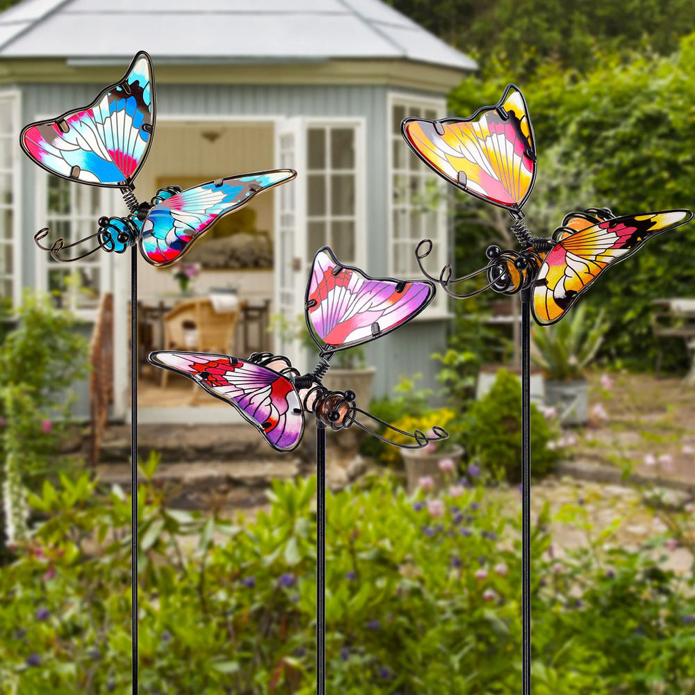 Juegoal multicolour butterfly garden stakes displayed together