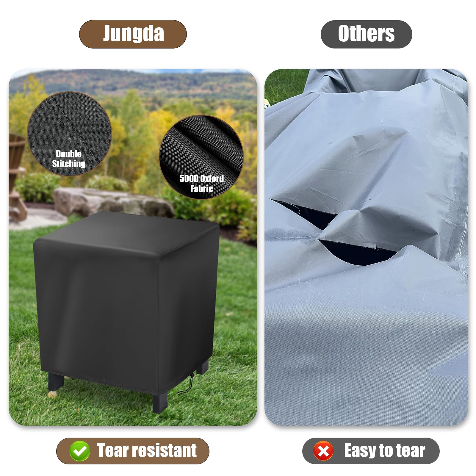 Jungda outdoor furniture cover on a 19 inch patio table