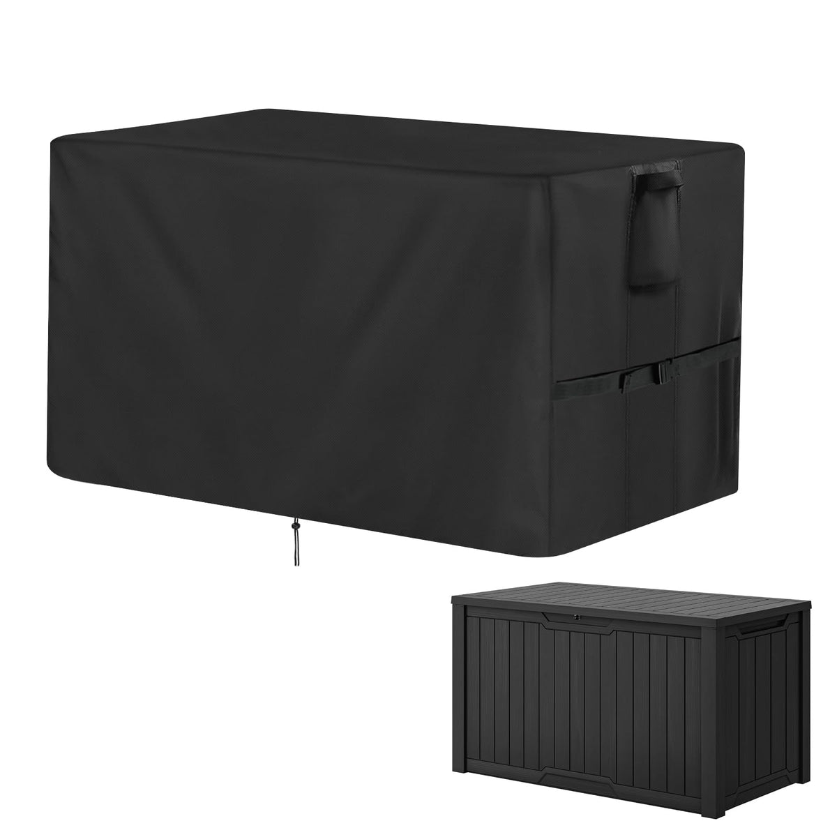 Jungda Outdoor Storage Box Cover front view, black 48x22x25 inches