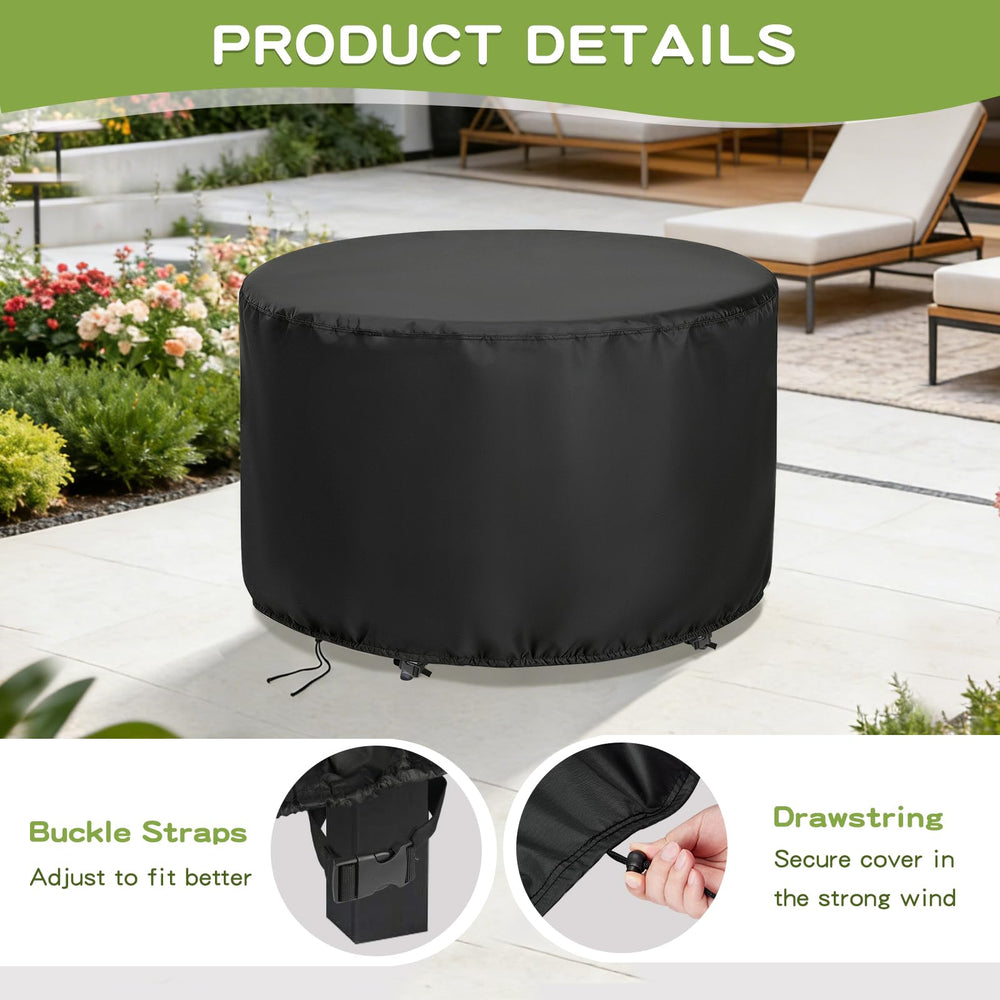 Jungda Round Patio Cover protecting furniture from snow