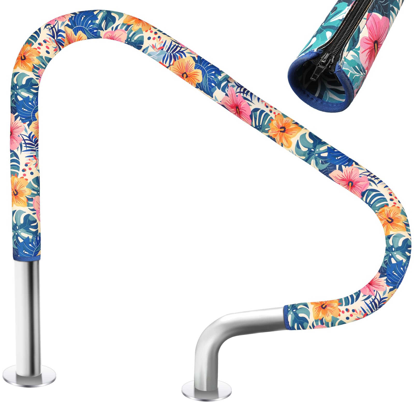 Junkin 6 Ft Pool Handrail Cover with hibiscus flowers design