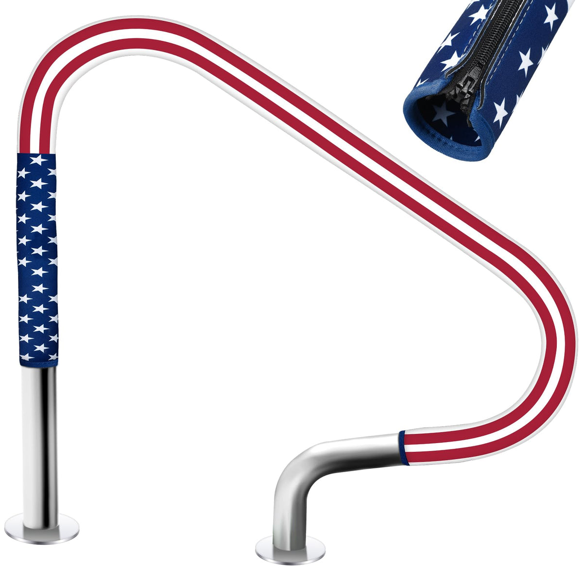 Junkin 8 Ft Pool Handrail Cover with American Flag Design, front view